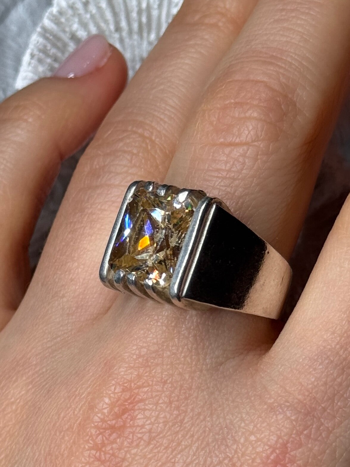 Men'S 925 Sterling Silver Yellow Spinel Ring Size 8.5