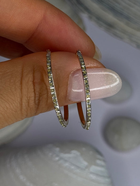 14K Yellow Gold Peridot Earrings Hoops Length 1 Inch