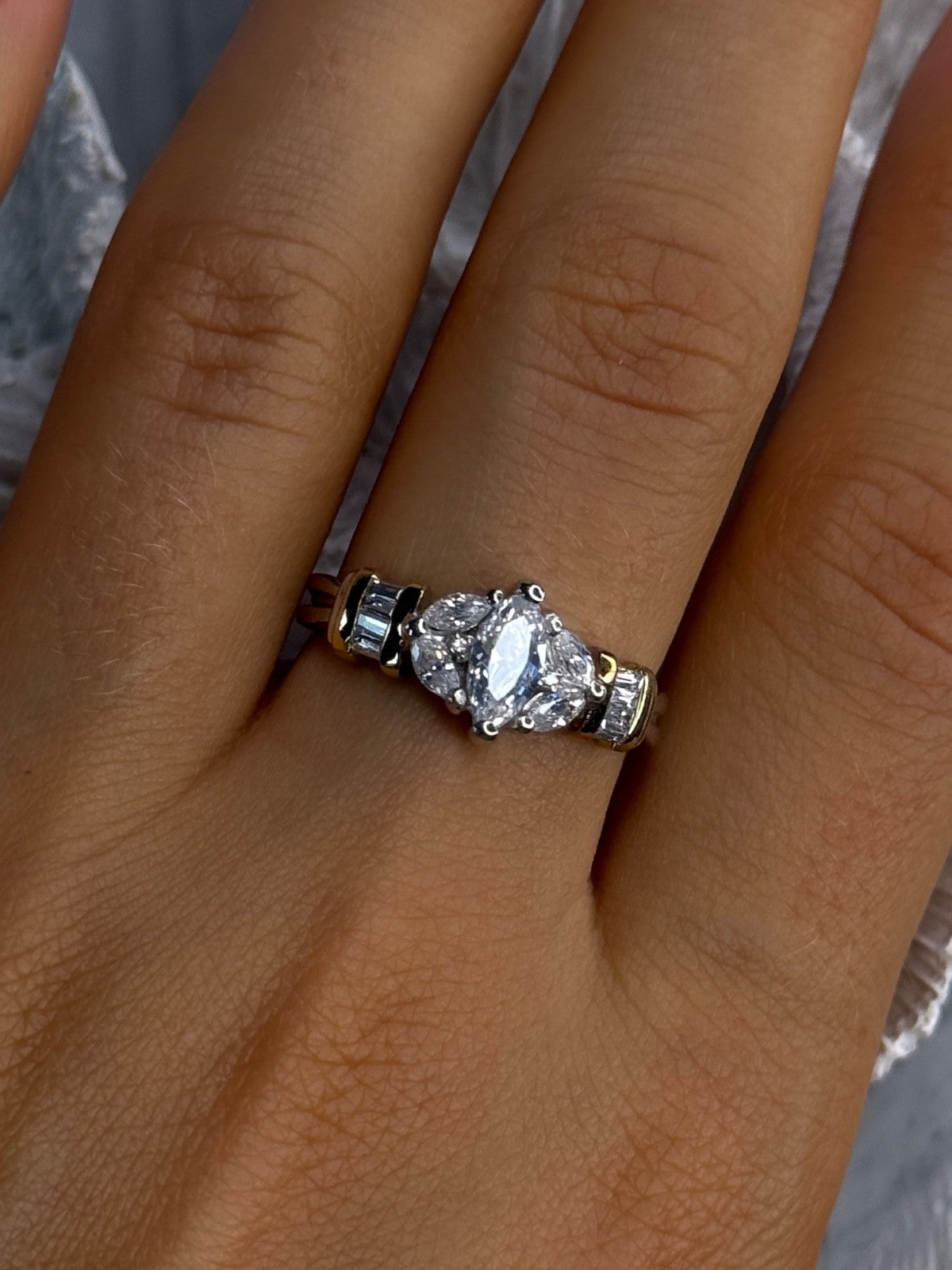 925 Sterling Silver Gold Plated Part Cz Ring Size 9