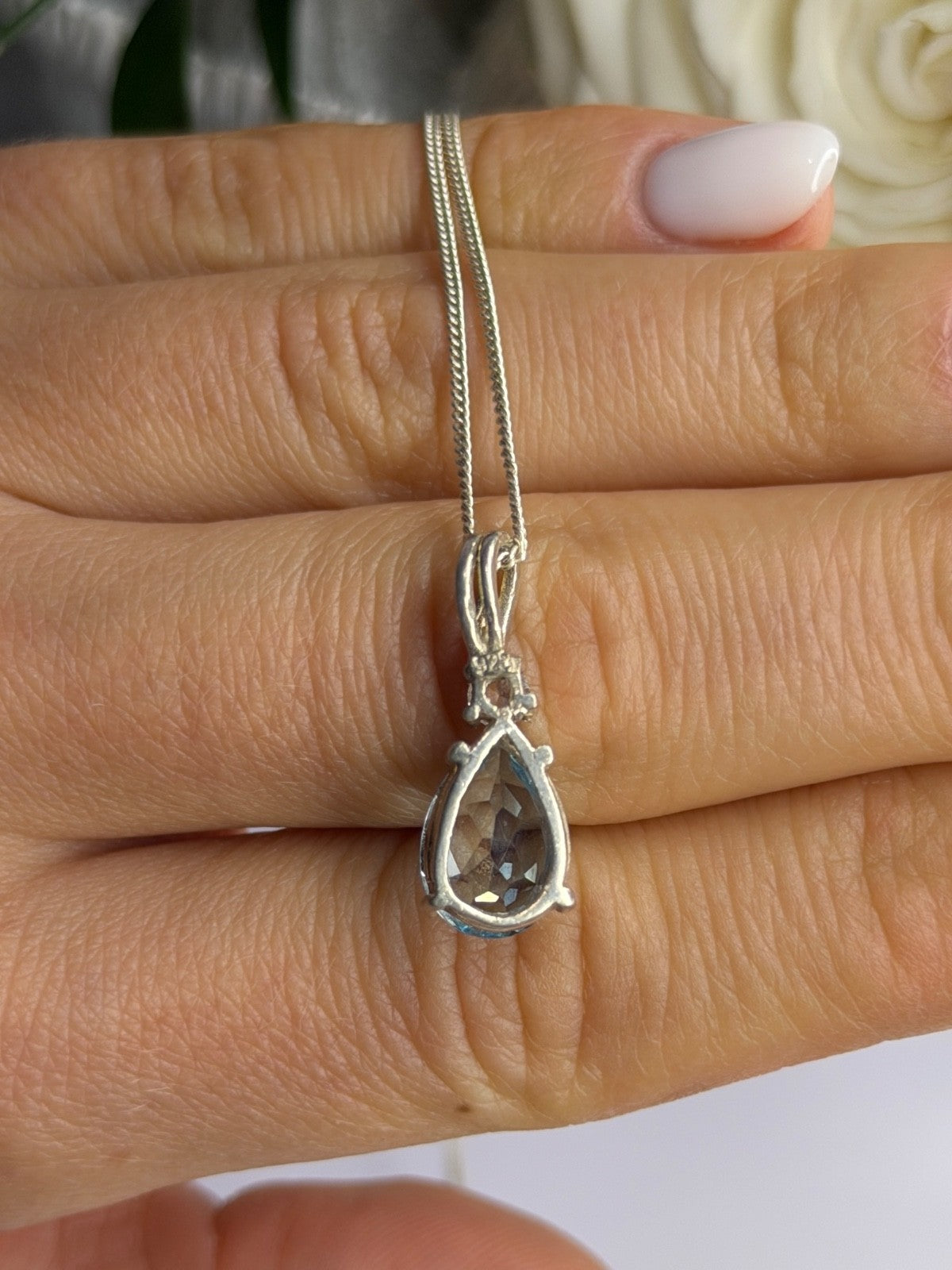 925 Sterling Silver Blue Topaz & Beryl Necklace Length 18 in
