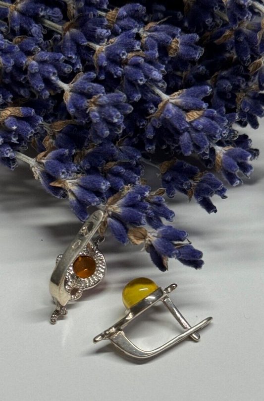 925 Sterling Silver Amber Earrings