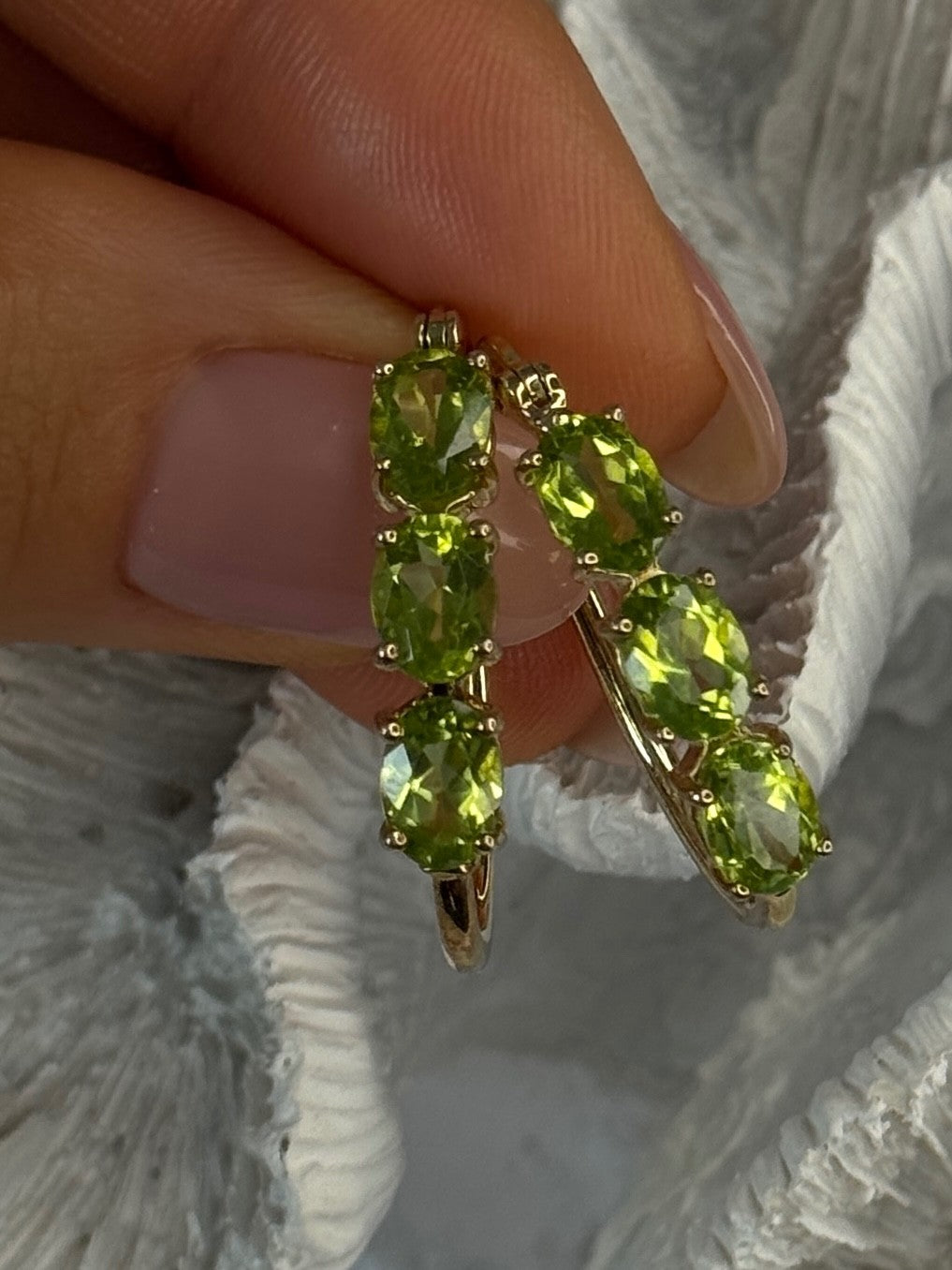 925 Sterling Silver Gold Plated Peridot Earrings Length 1.10 Inch