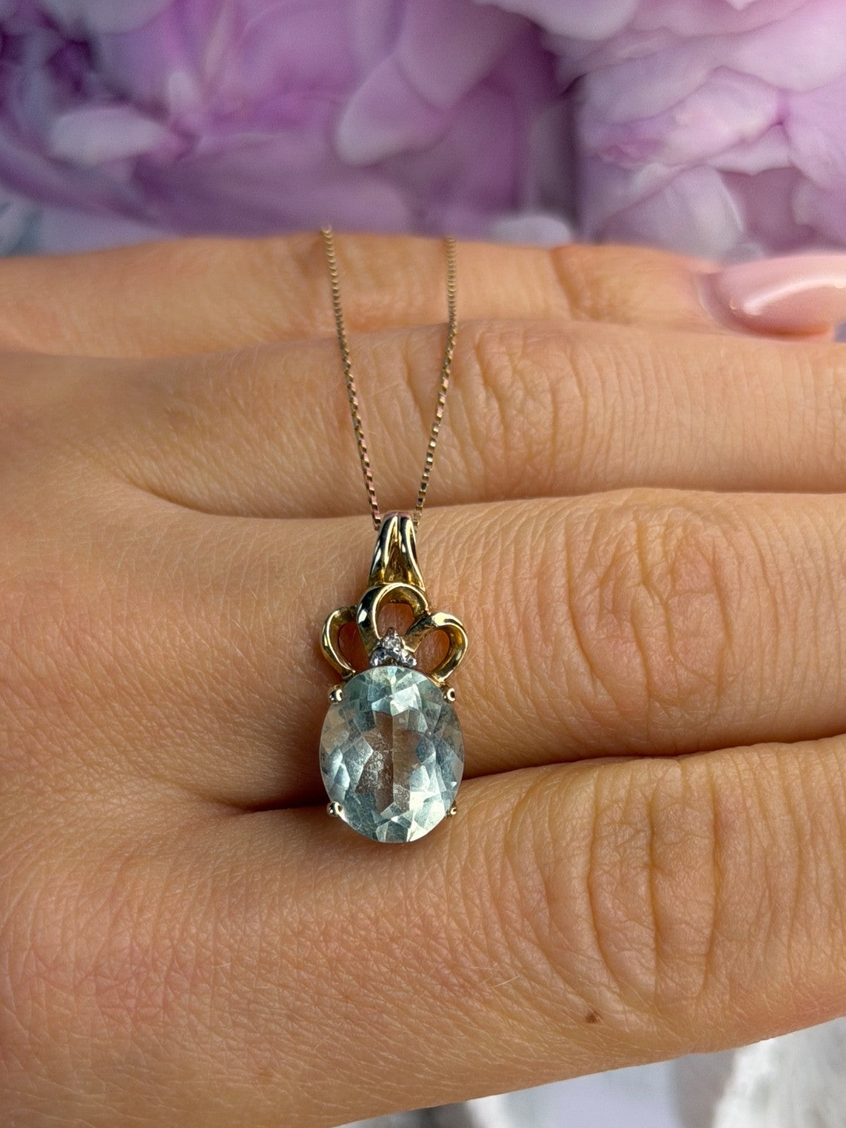10K Yellow Gold Prasiolite & Diamond Necklace Length 18 Inch