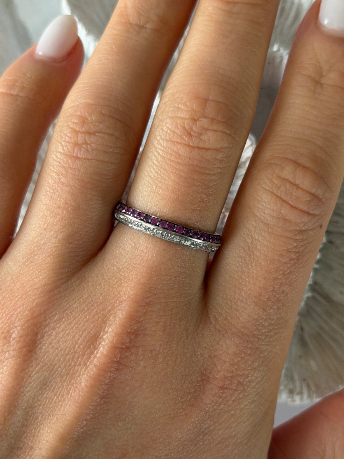 925 Sterling Silver Pink & White Spinel Ring Size 9