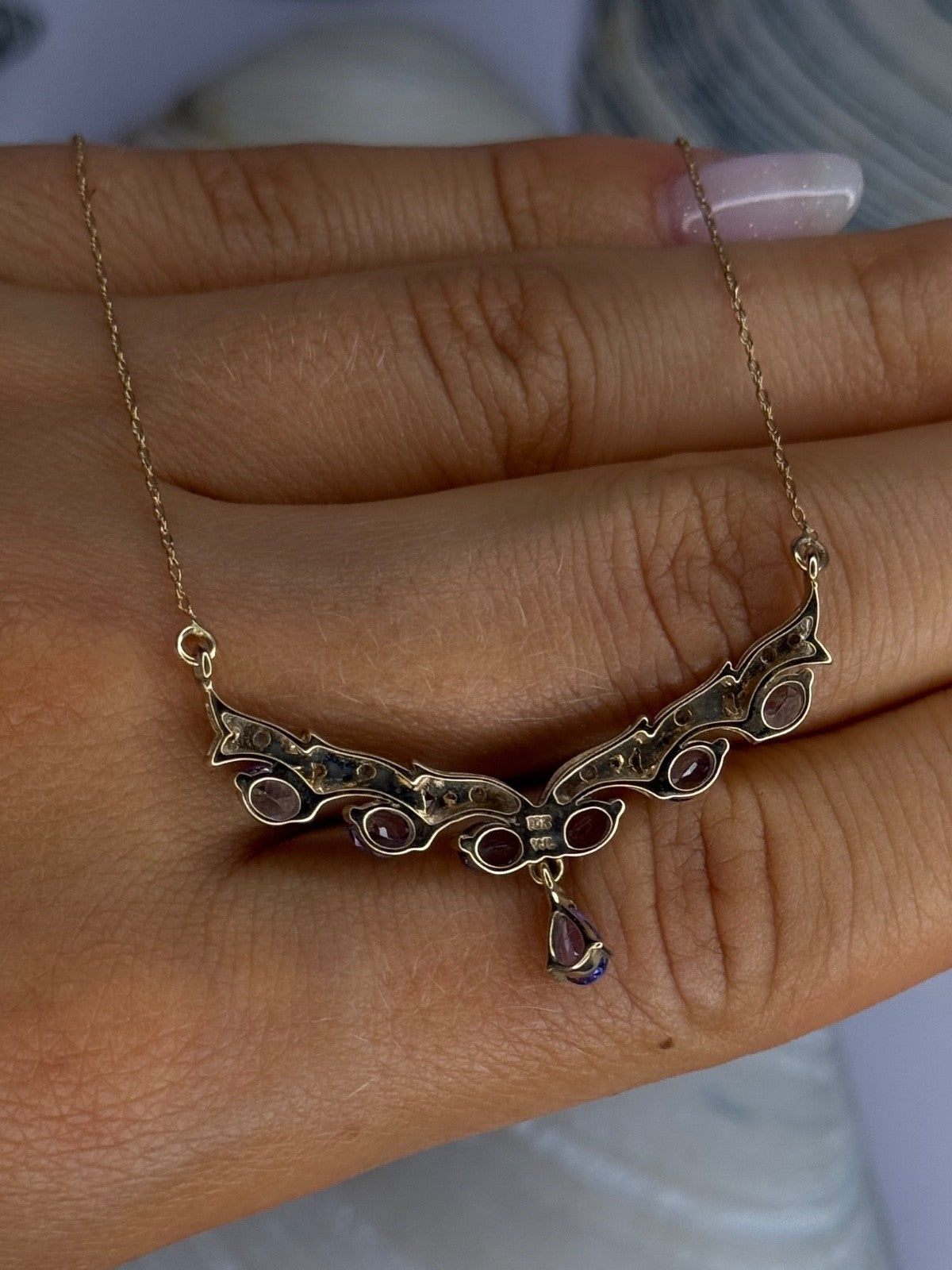 VJL 10K Yellow Gold Tanzanite & Diamond Necklace Length 18 inch