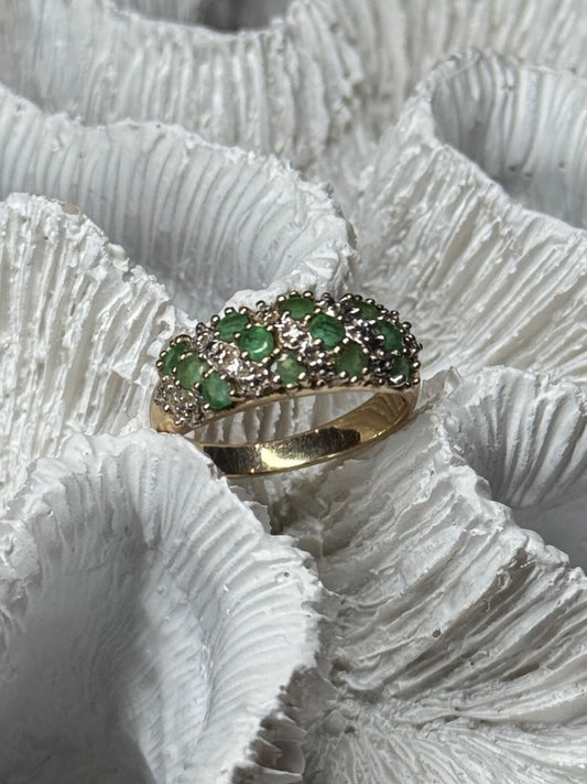 10K Yellow Gold Ring Emerald & Diamond Size 6