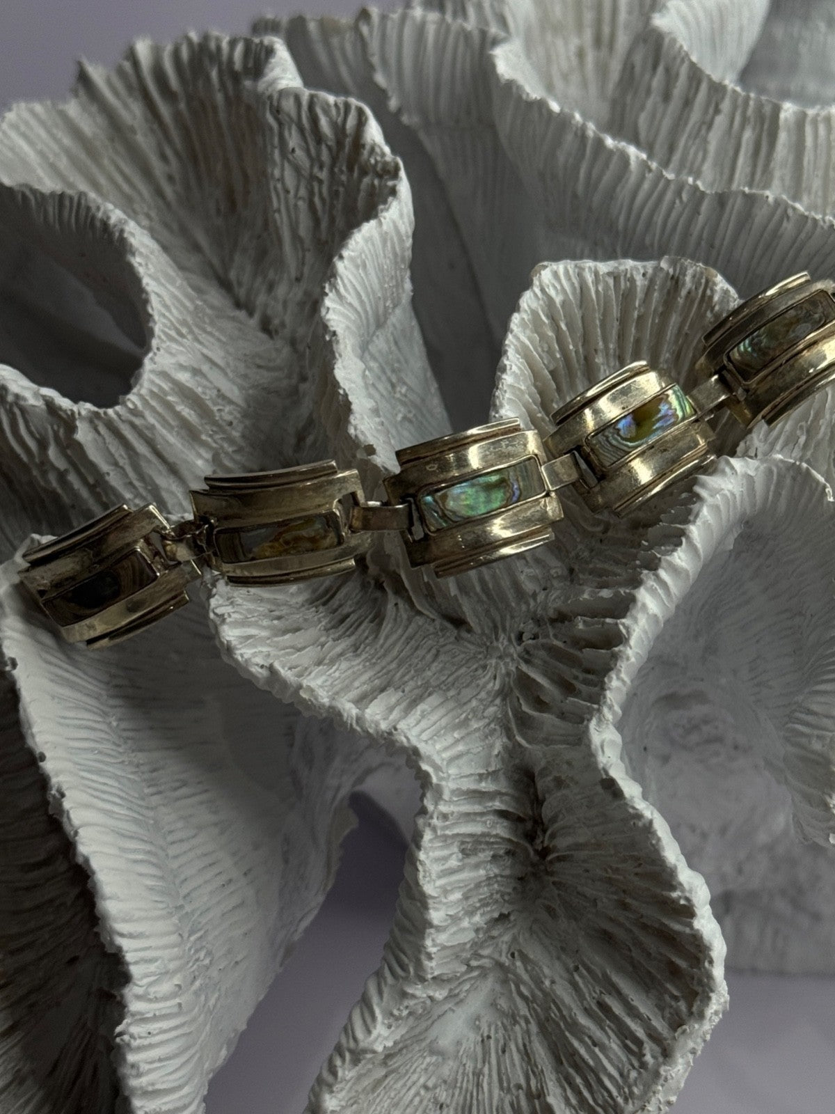 Vintage 925 Sterling Silver Abalone Bracelet Length 6.5