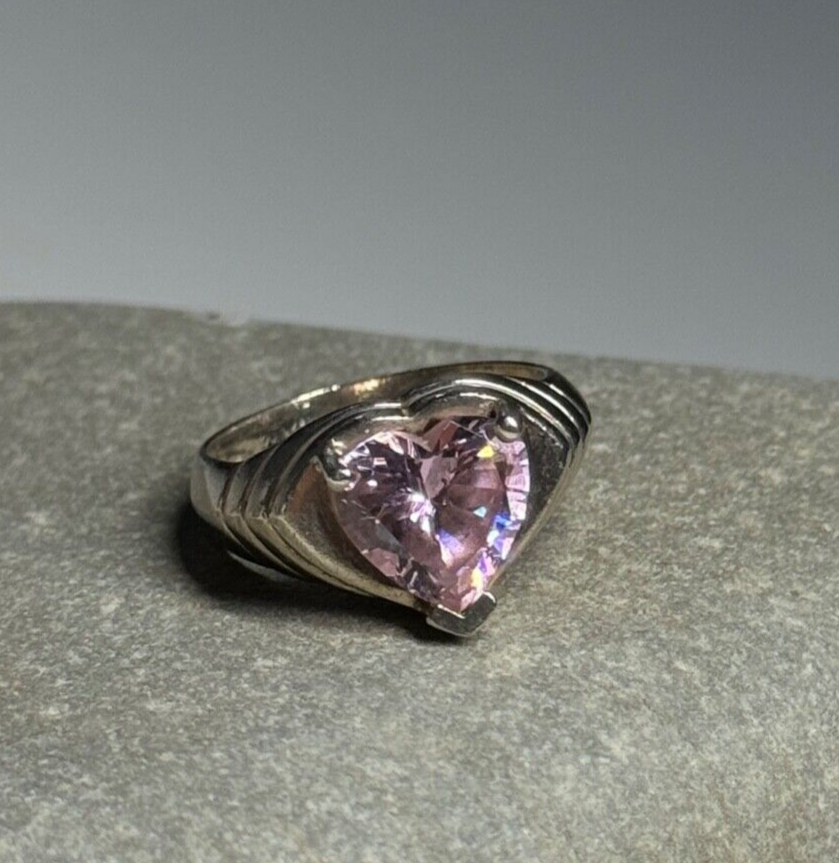 925 Sterling Silver CZ Heart Ring Size 6.5