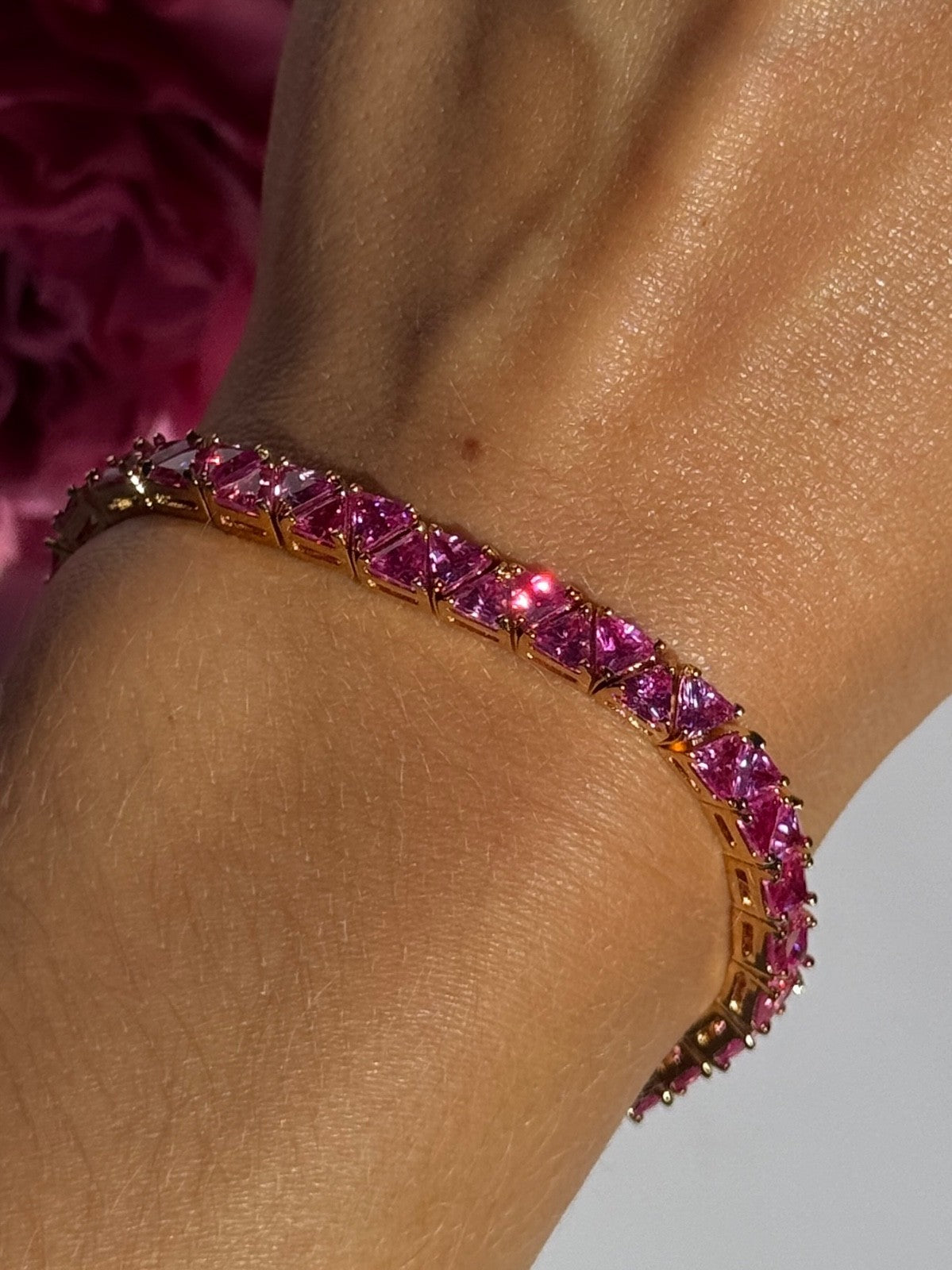 925 Sterling Silver Gold Plated Pink Topaz Bracelet 7 Inch