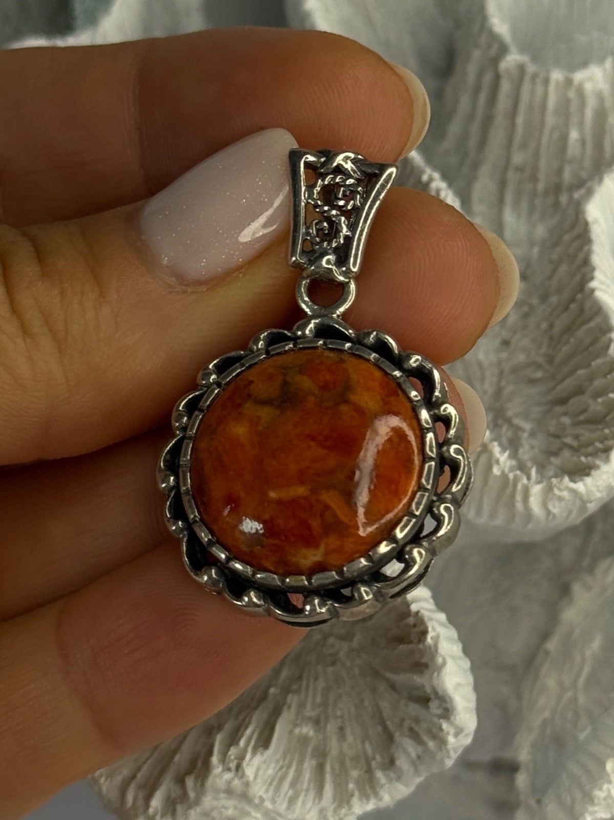 925 Sterling Silver Carnelian Pendant Lenght 1.60 Inch