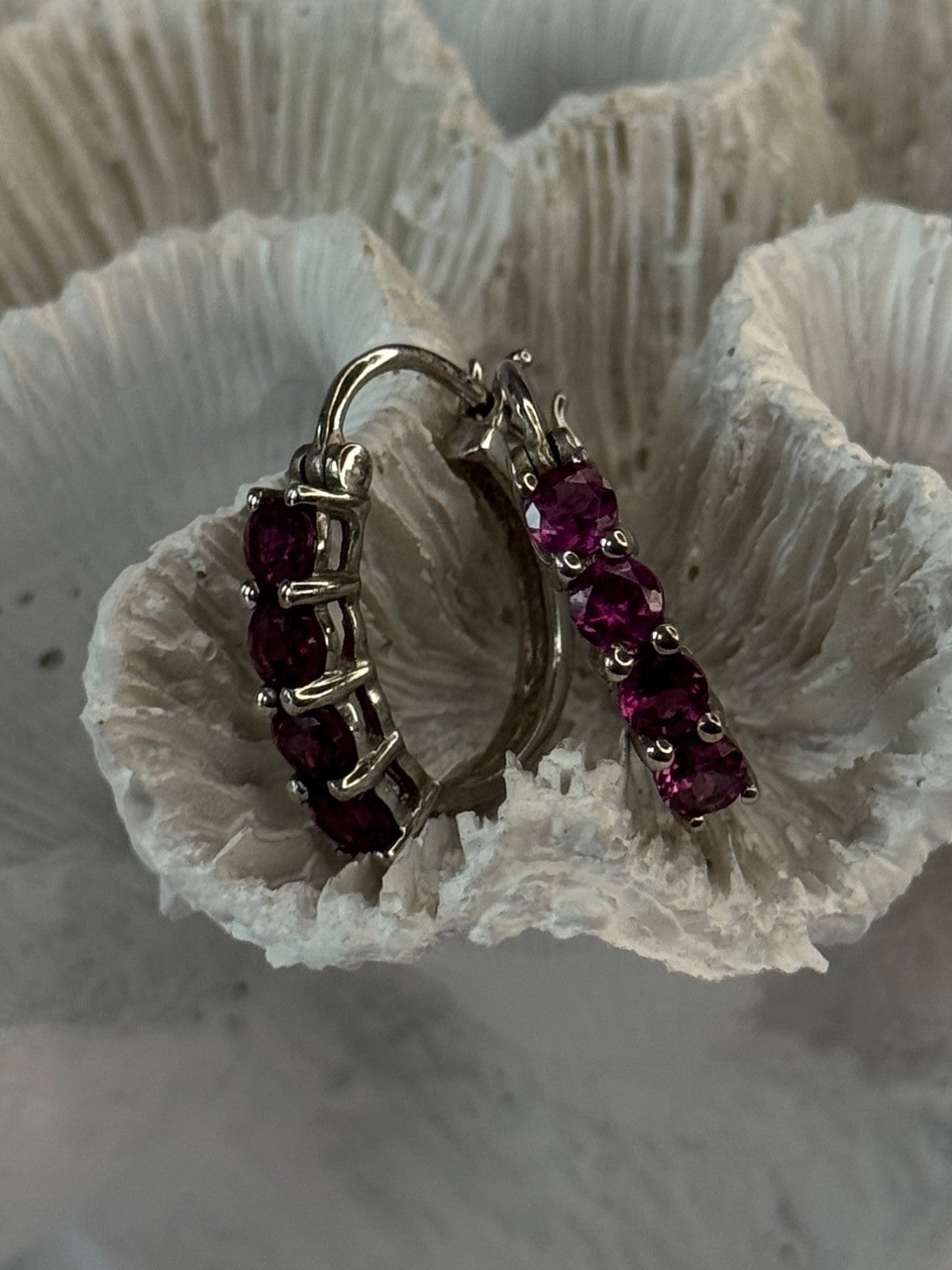 925 Sterling Silver Almandine Earrings Length 0.90 Inch