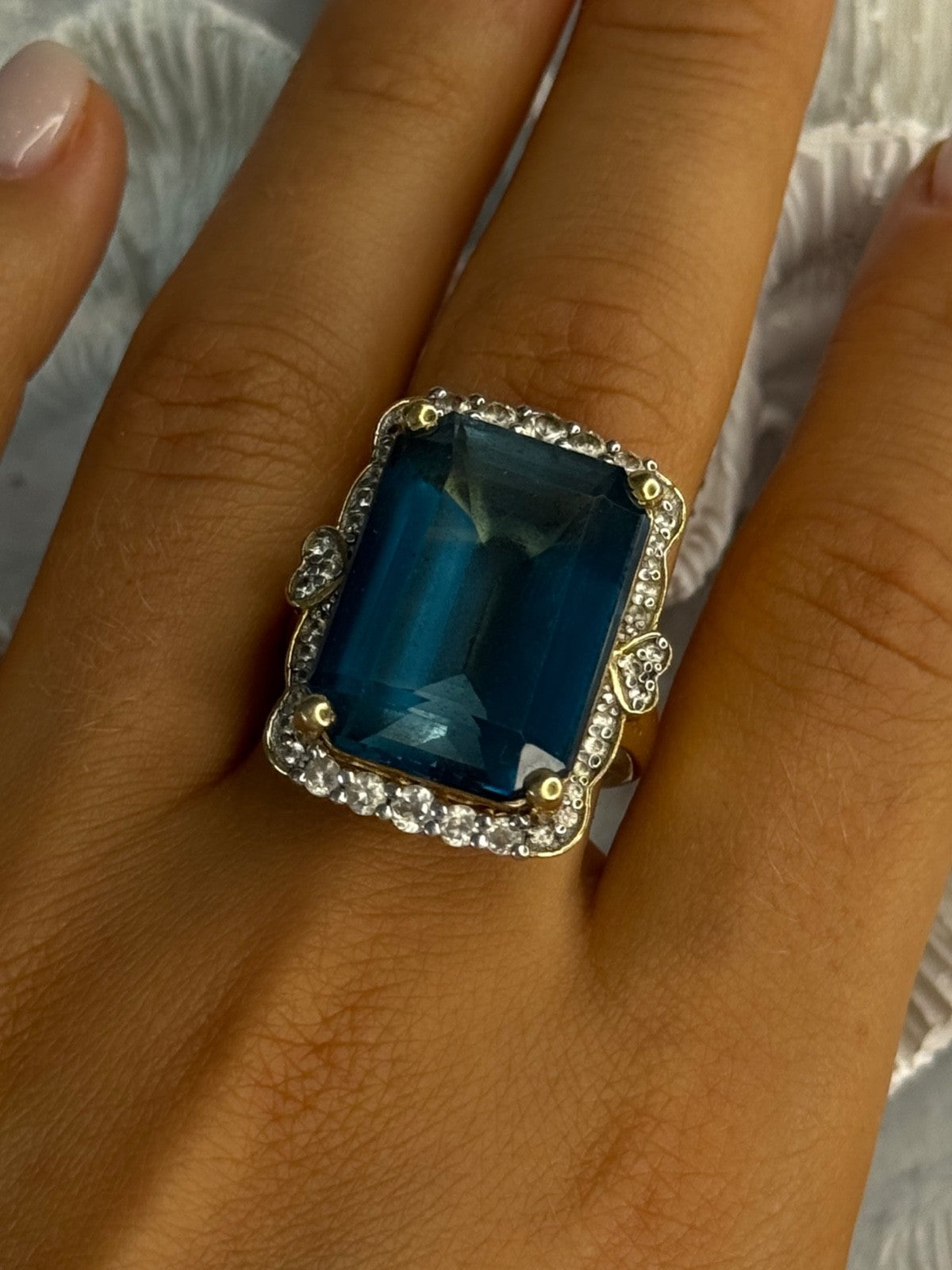 925 Sterling Silver Gold Plated Sapphire & Beryl Ring Size 9