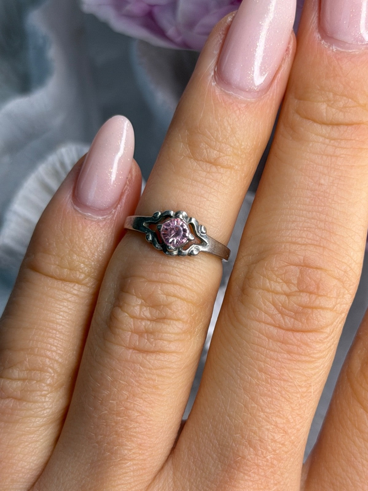 925 Sterling Silver Morganite Ring (adjustable)