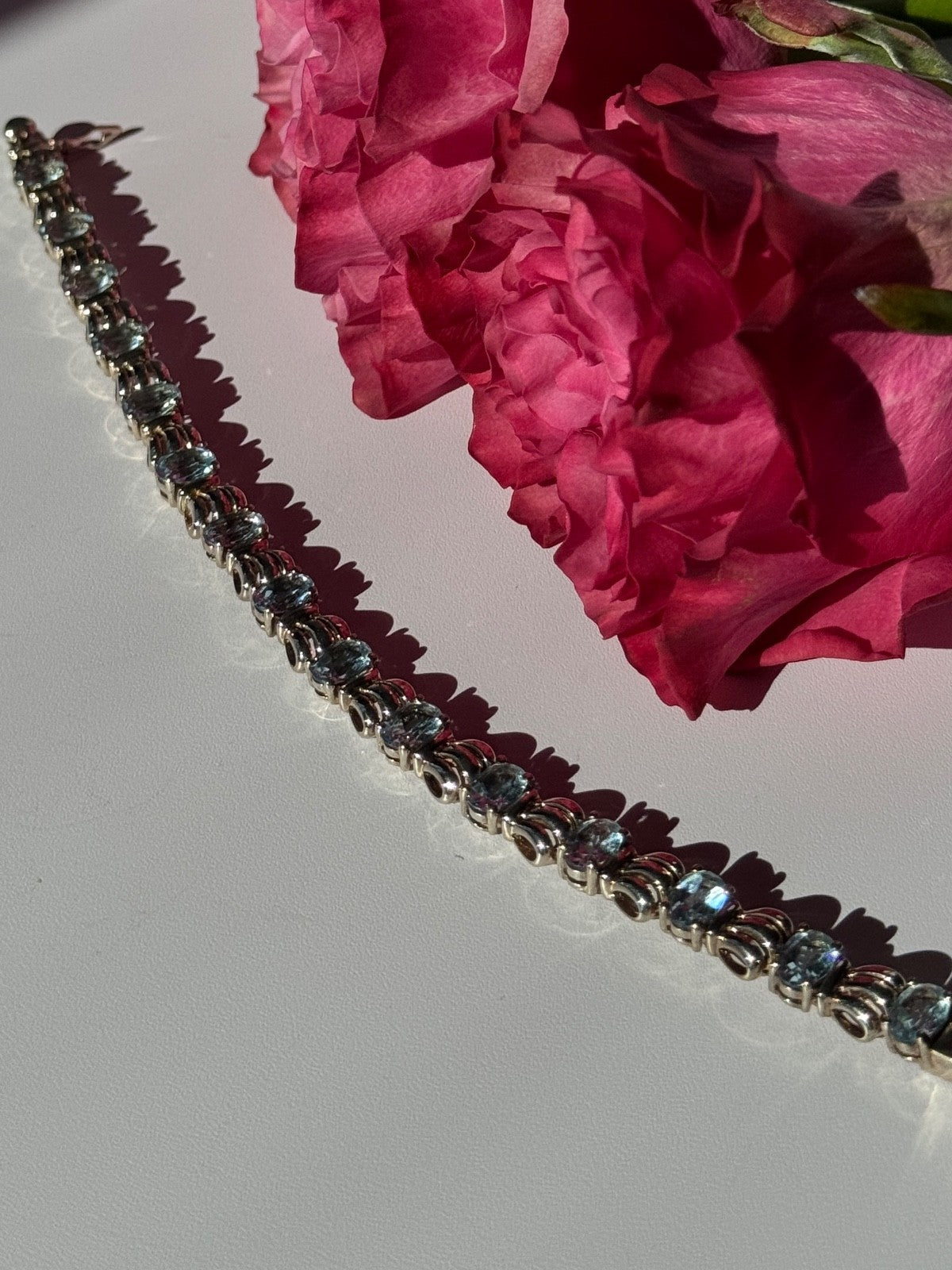 925 Sterling Silver Blue Topaz Bracelet 7.5 Inch