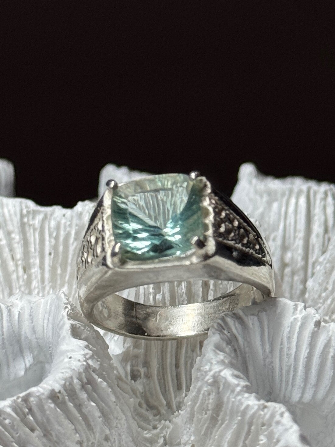 925 Sterling Silver Prasiolite Men'S Ring Size 9