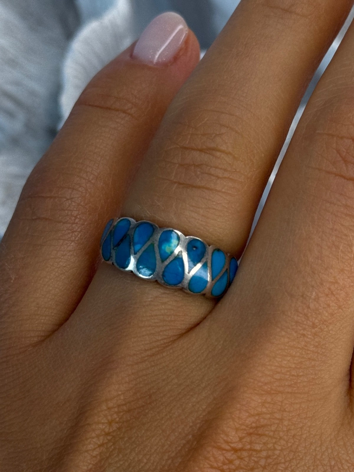925 Sterling Silver Turquoise Ring Size 7