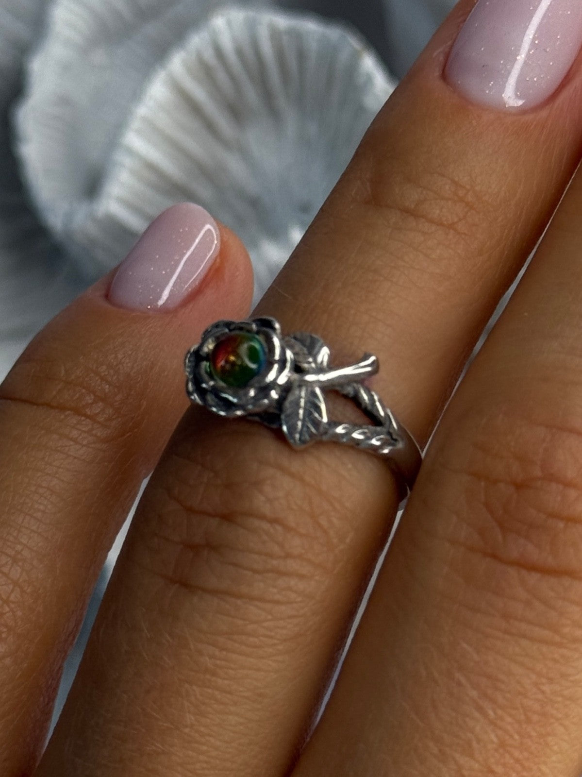925 Sterling Silver Watermelon Tourmaline Flower Ring Size 6