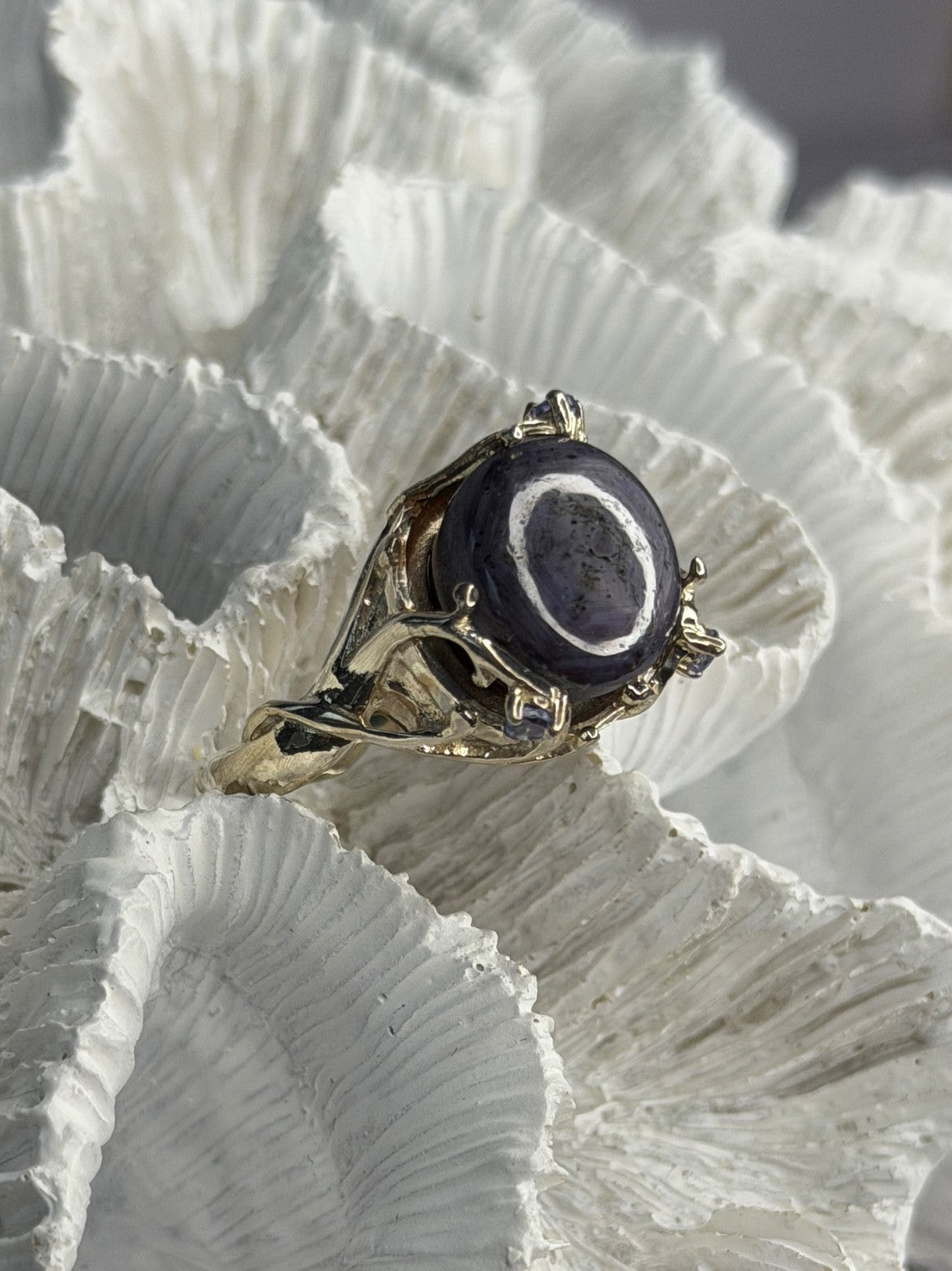 925 Sterling Silver Blue Tumbled Sapphire & Iolite Ring Size 9