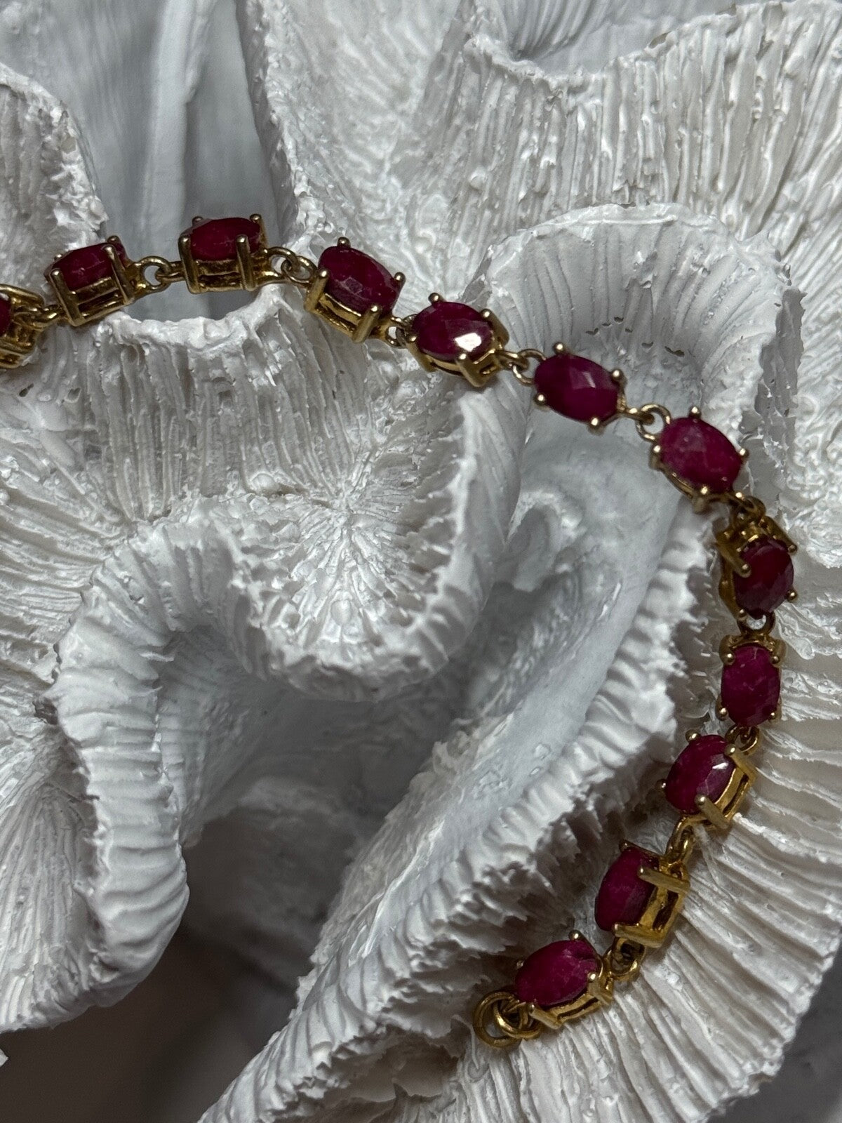 925 Sterling Silver Gold Plated Ruby Bracelet Length 7 Inch