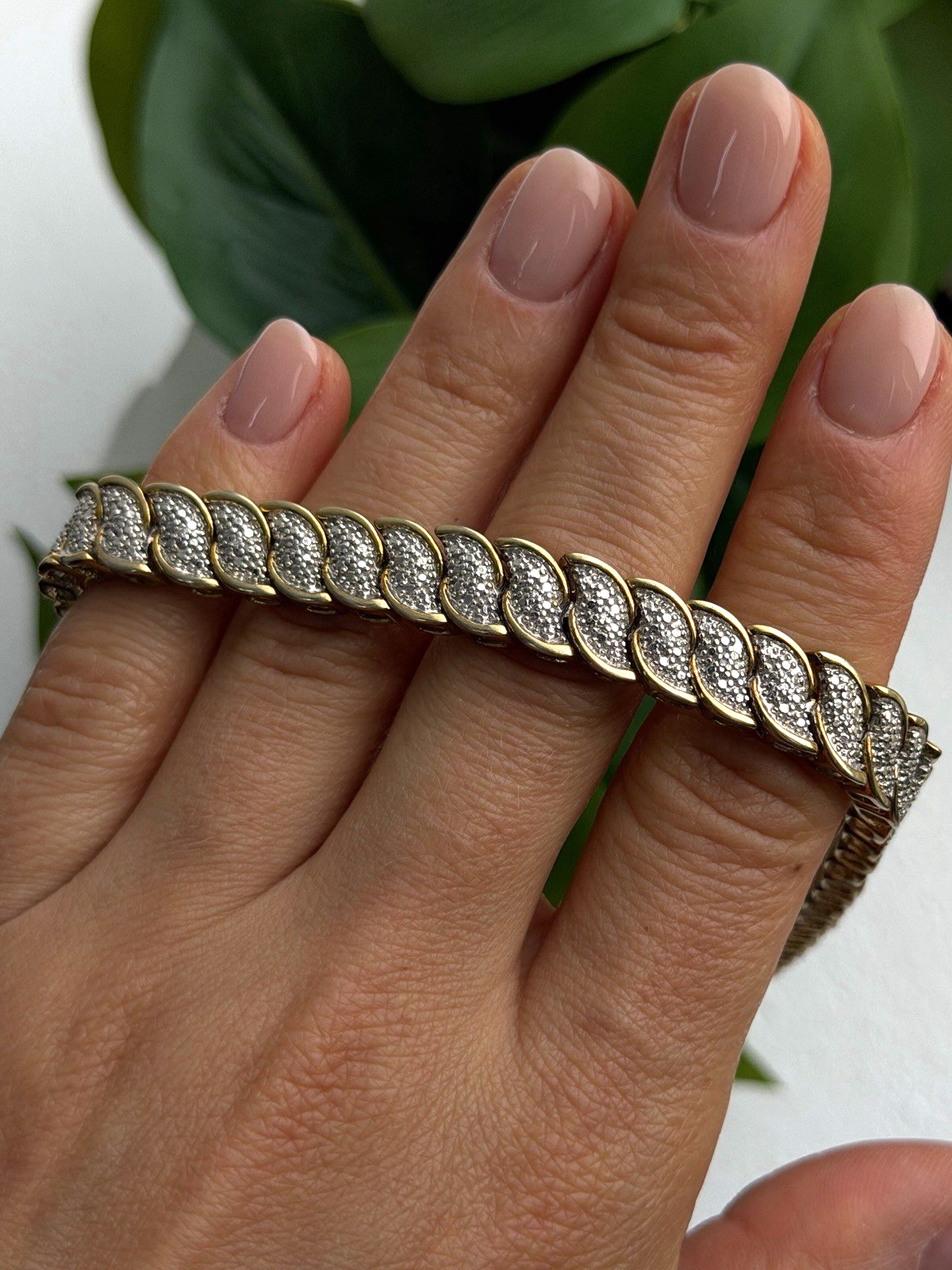 925 Sterling Silver Gold Tone Diamond Tennis Bracelet 7