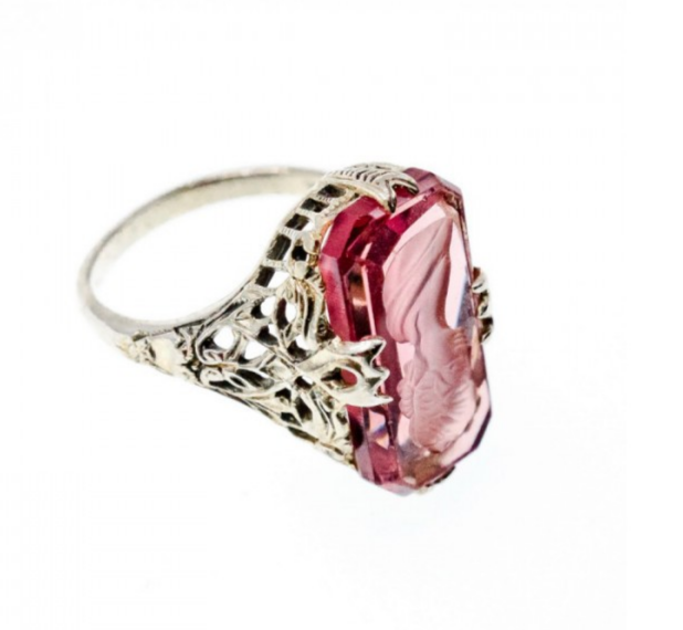 925 Sterling Silver Pink Agate "Cameo" Ring Size 6