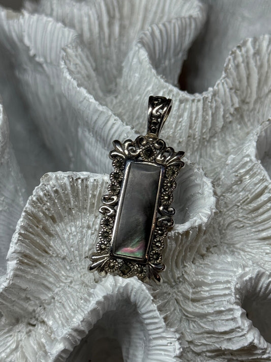 925 Sterling Silver Abalone Pendant Length 1.6 In