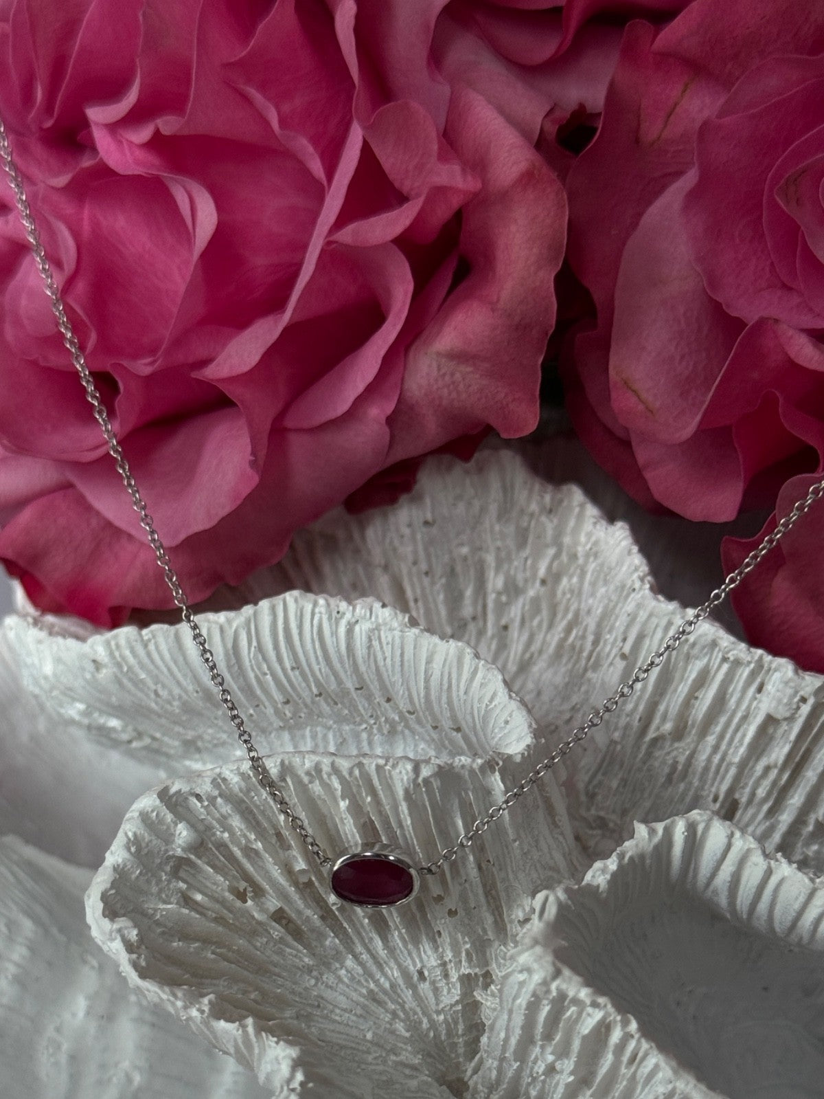 925 Sterling Silver Ruby Necklace Length 16 inch