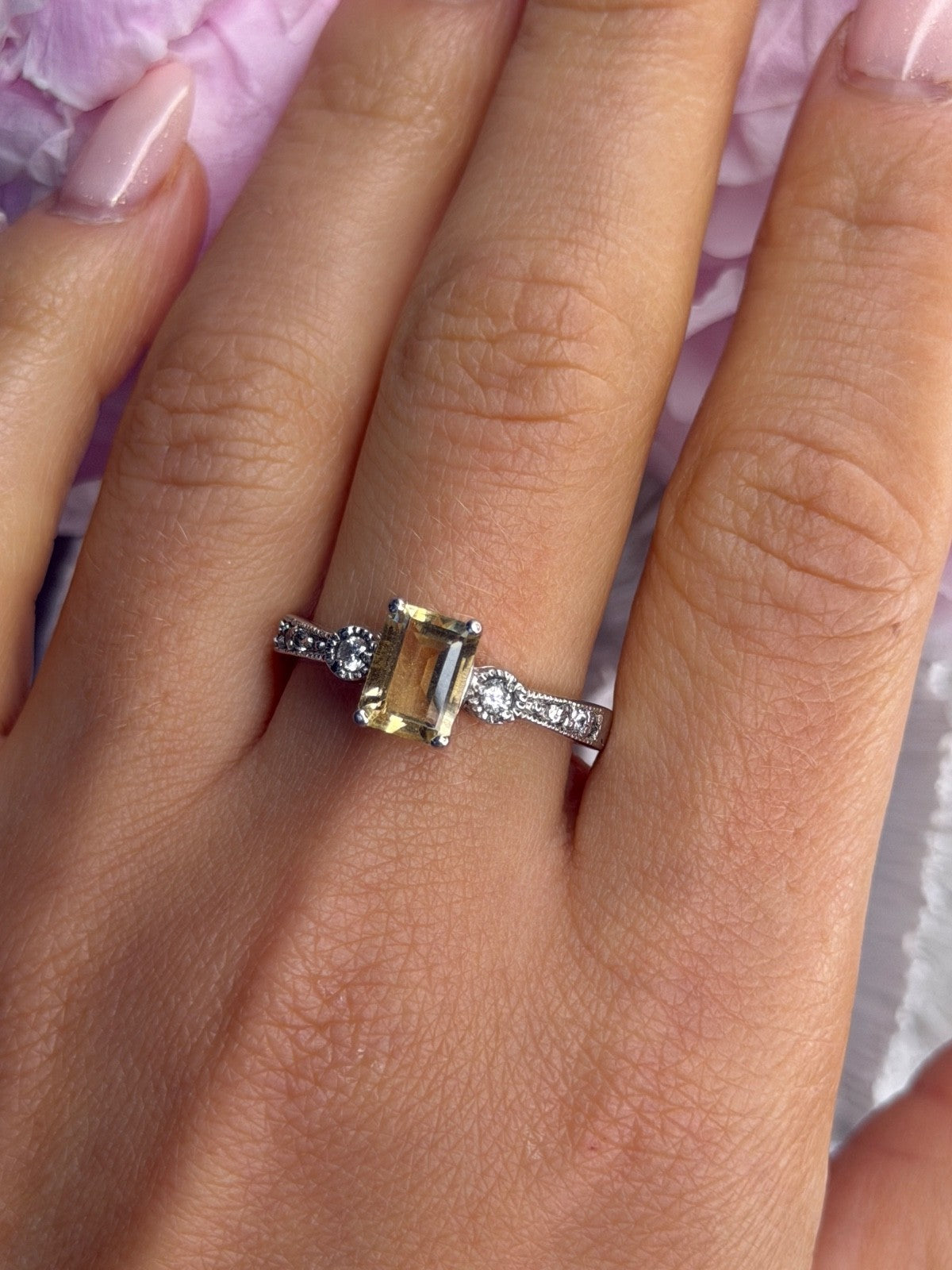 925 Sterling Silver Citrine & Beryl Ring Size 10