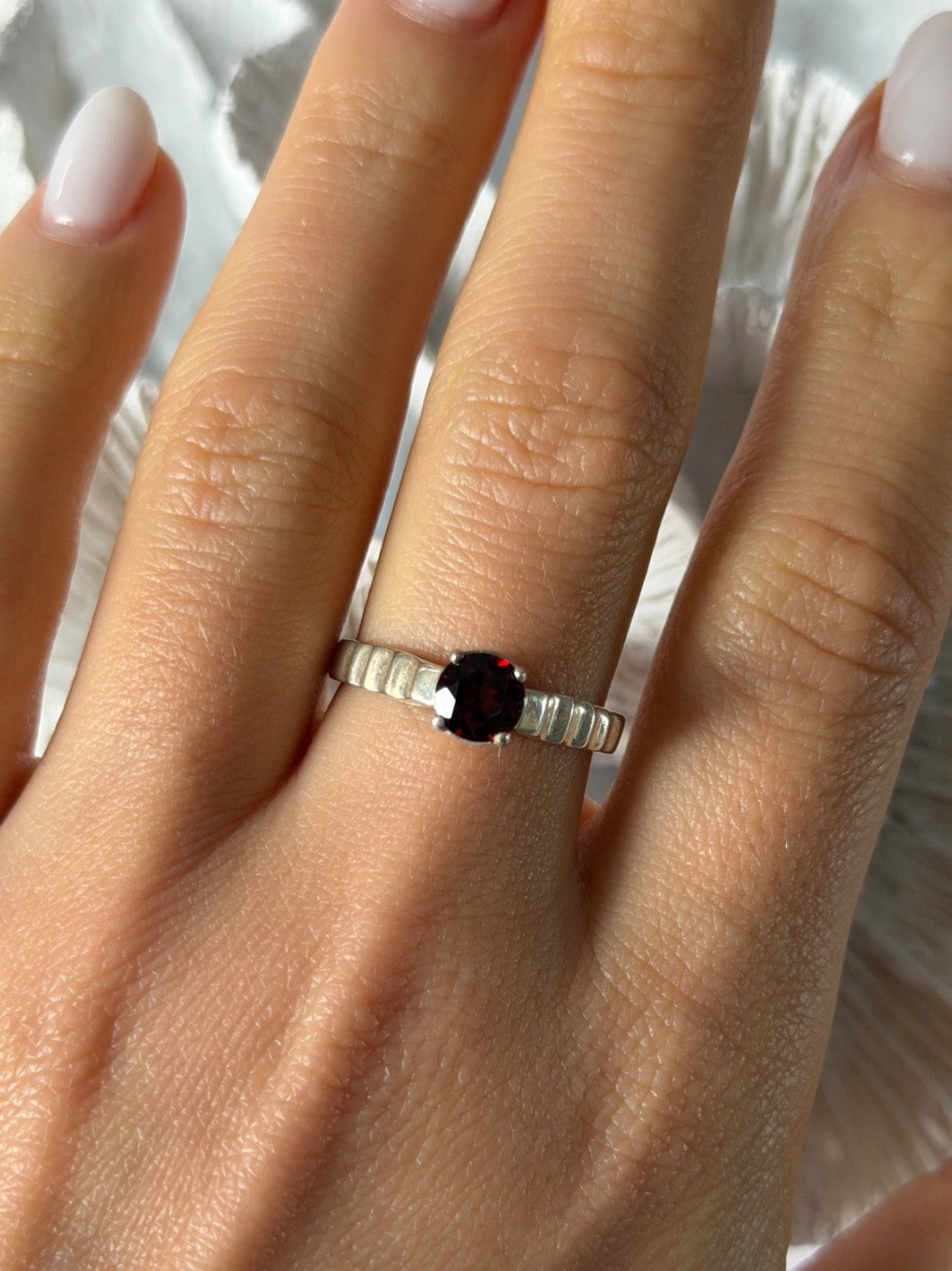 925 Sterling Silver Garnet Ring Size 9
