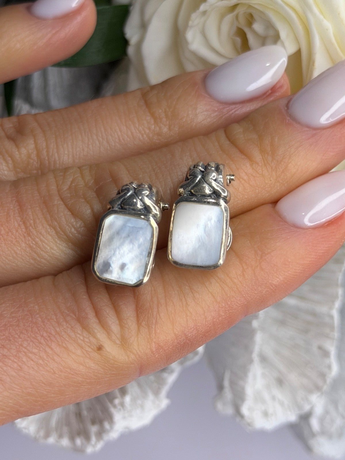 Vintage 925 Sterling Silver Abalone Earrings