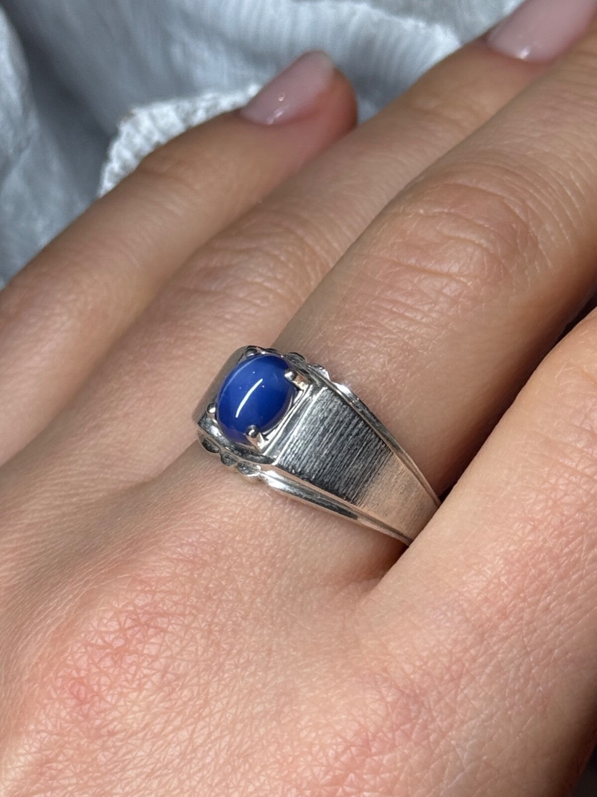 Men'S 925 Sterling Silver Star Sapphire Ring Size 10