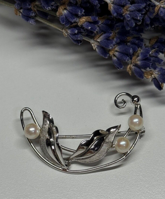 925 Sterling Silver Pearls Brooch
