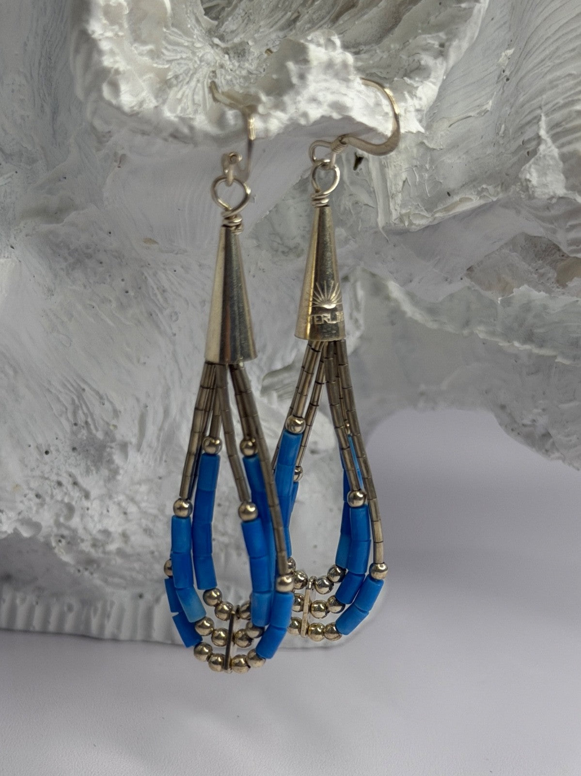 Native American 925 Sterling Silver Blue Lapis Earrings