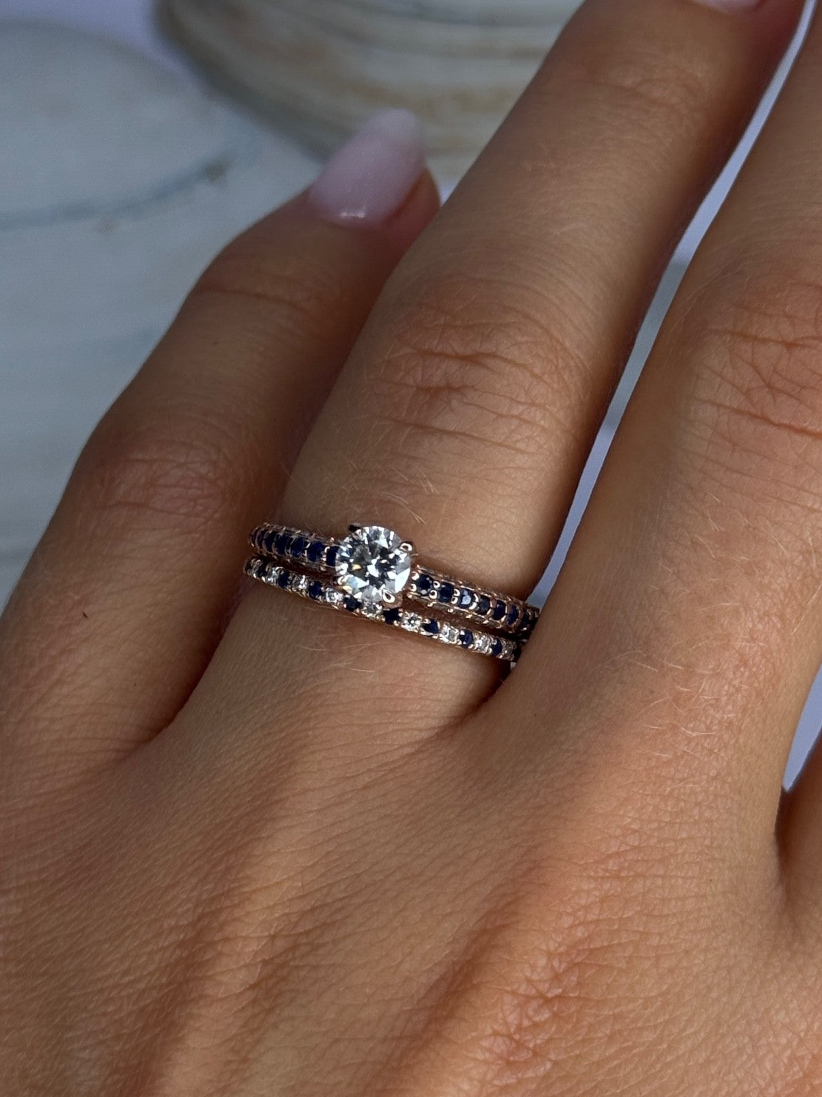 14K Rose Gold Sapphire & Diamond Set of Rings Size 7