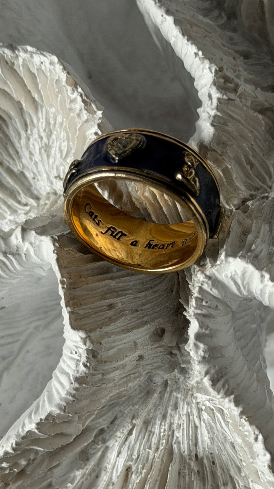 925 Sterling Silver Gold Plated Blue Enamel Cats Ring Size 6