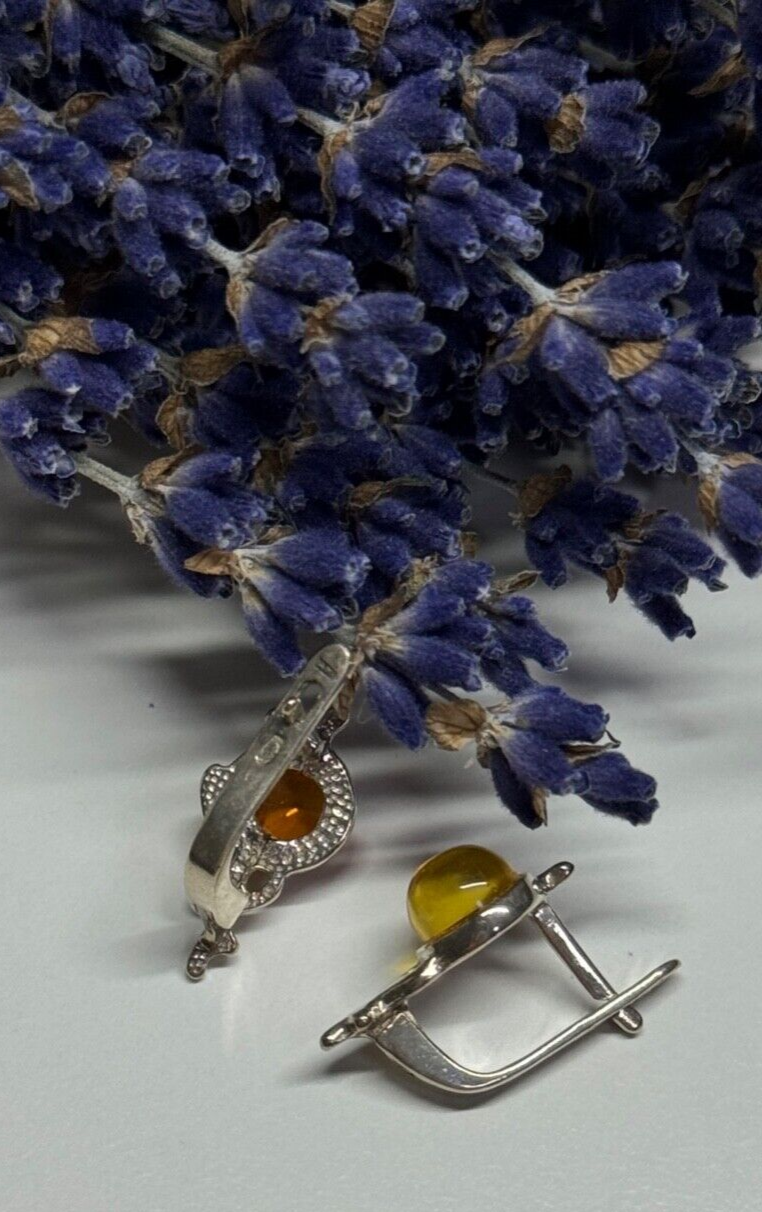 925 Sterling Silver Amber Earrings