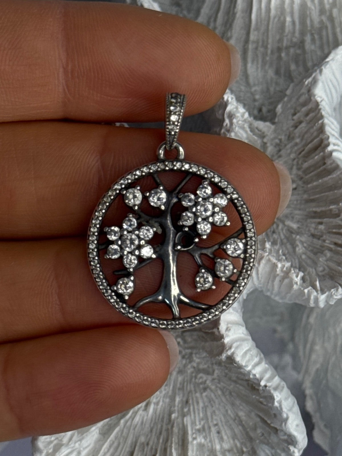 Authentic Pandora Tree Of Life 925 Sterling Silver CZ Pendant Length 1.30 Inch