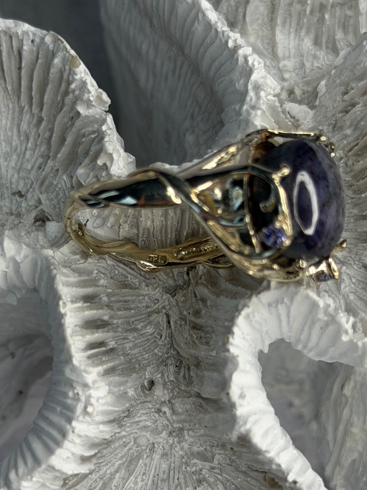 925 Sterling Silver Blue Tumbled Sapphire & Iolite Ring Size 9