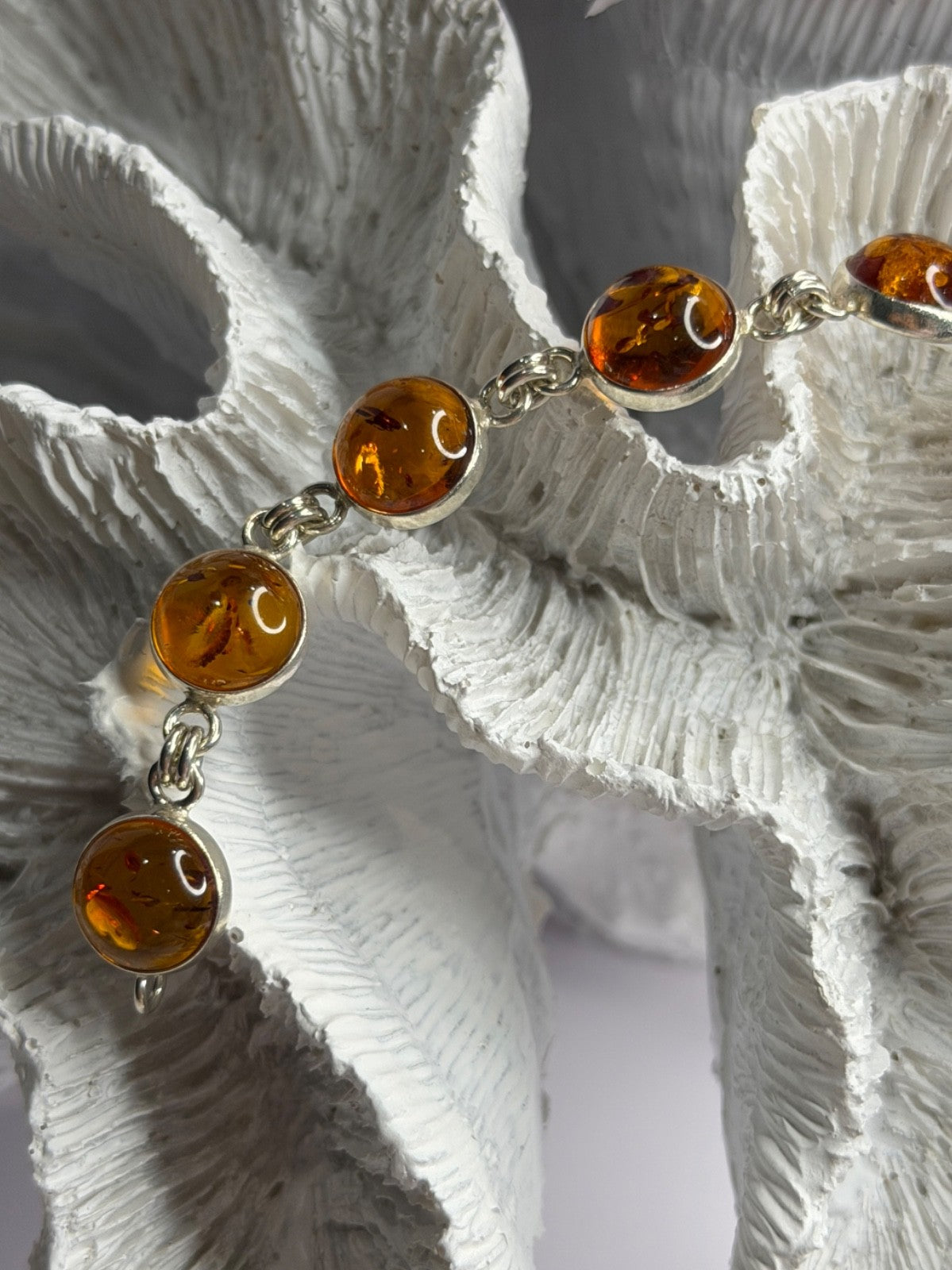 925 Sterling Silver Amber Bracelet Length 7