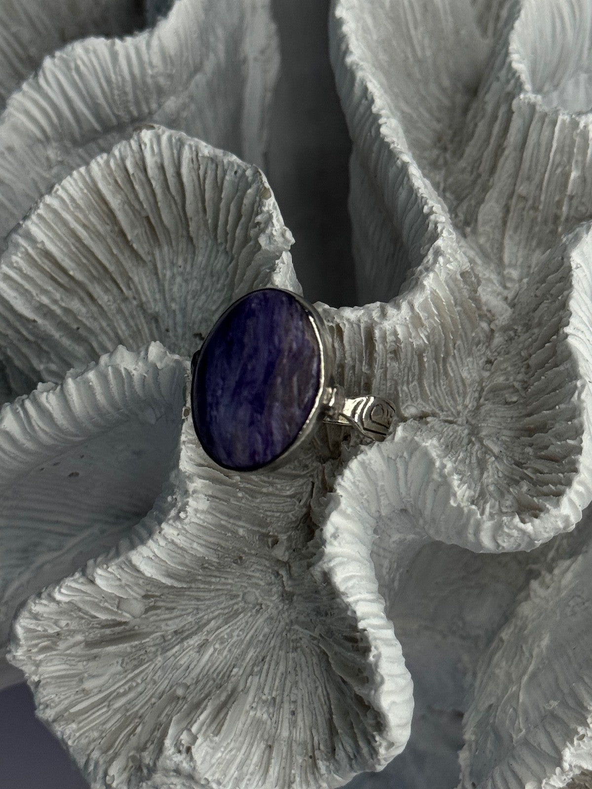 Vintage 925 Sterling Silver Charoite Ring Size 6