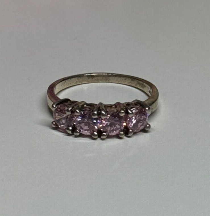925 Sterling Silver Pink CZ Ring Size 5