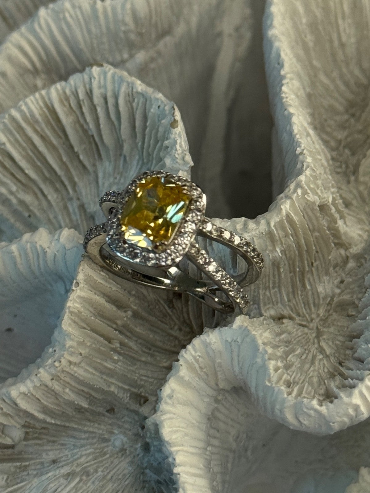 925 Sterling Silver Citrine & Beryl Ring Size 8