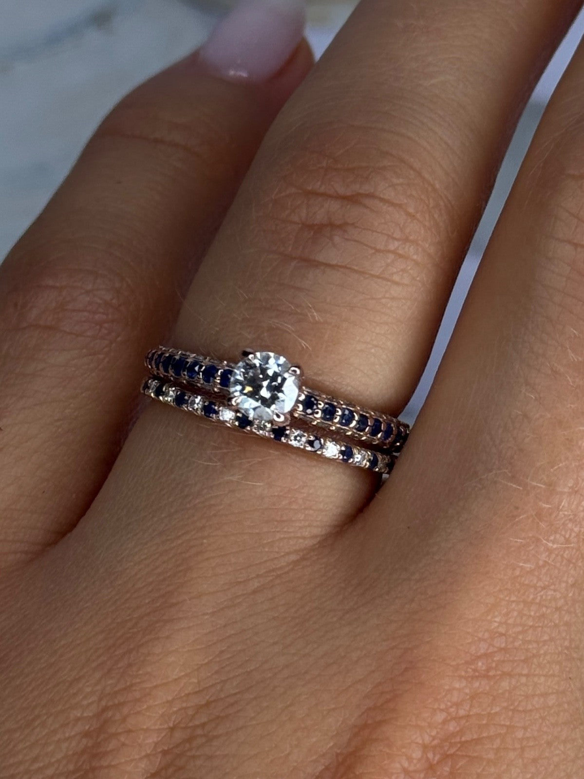 14K Rose Gold Sapphire & Diamond Set of Rings Size 7