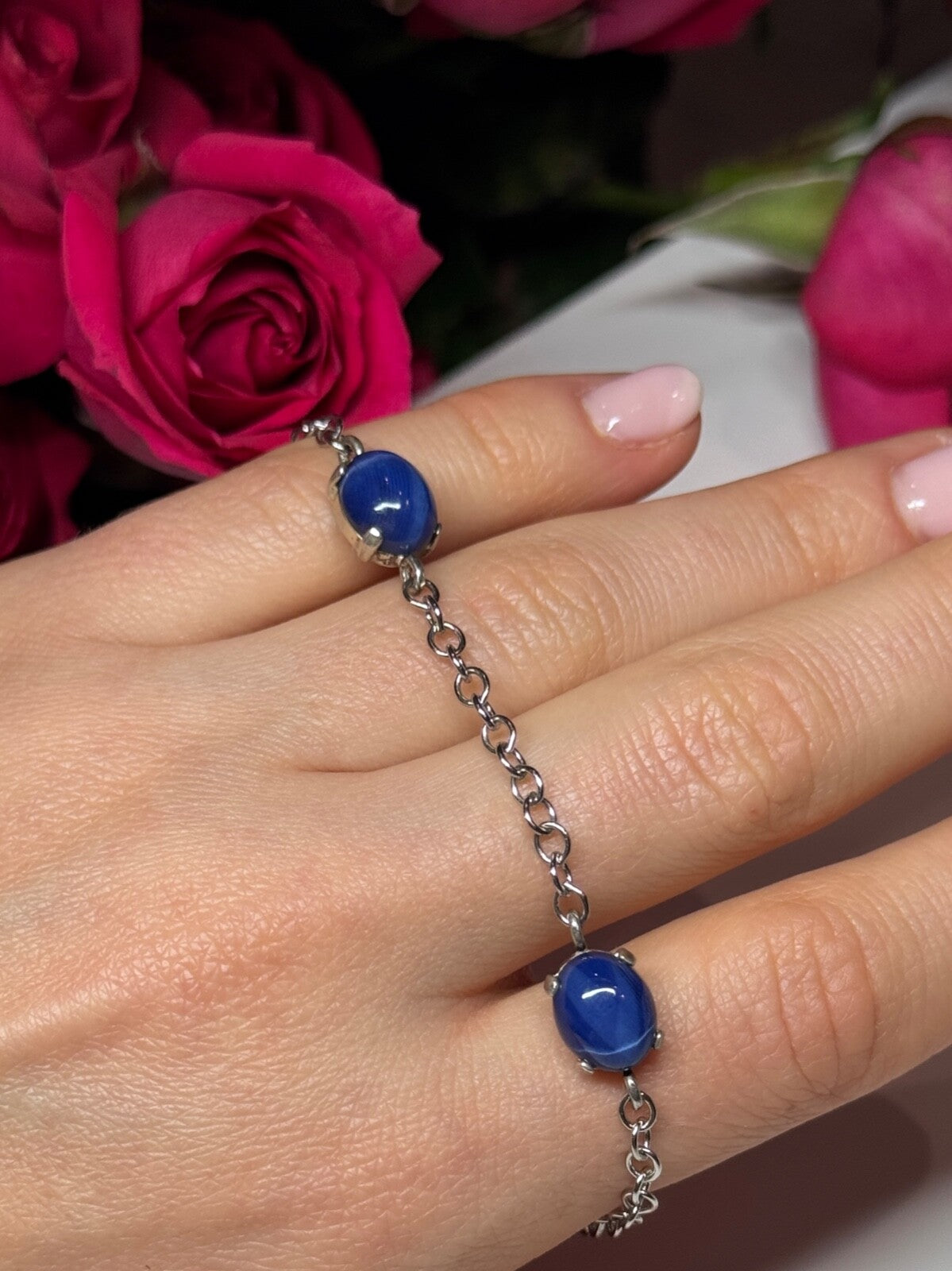 925 Sterling Silver Star Sapphire Bracelet Length 7.5