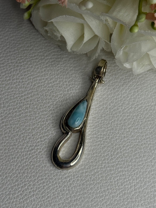 925 Sterling Silver Larimar Pendant Length 1.90 Inch