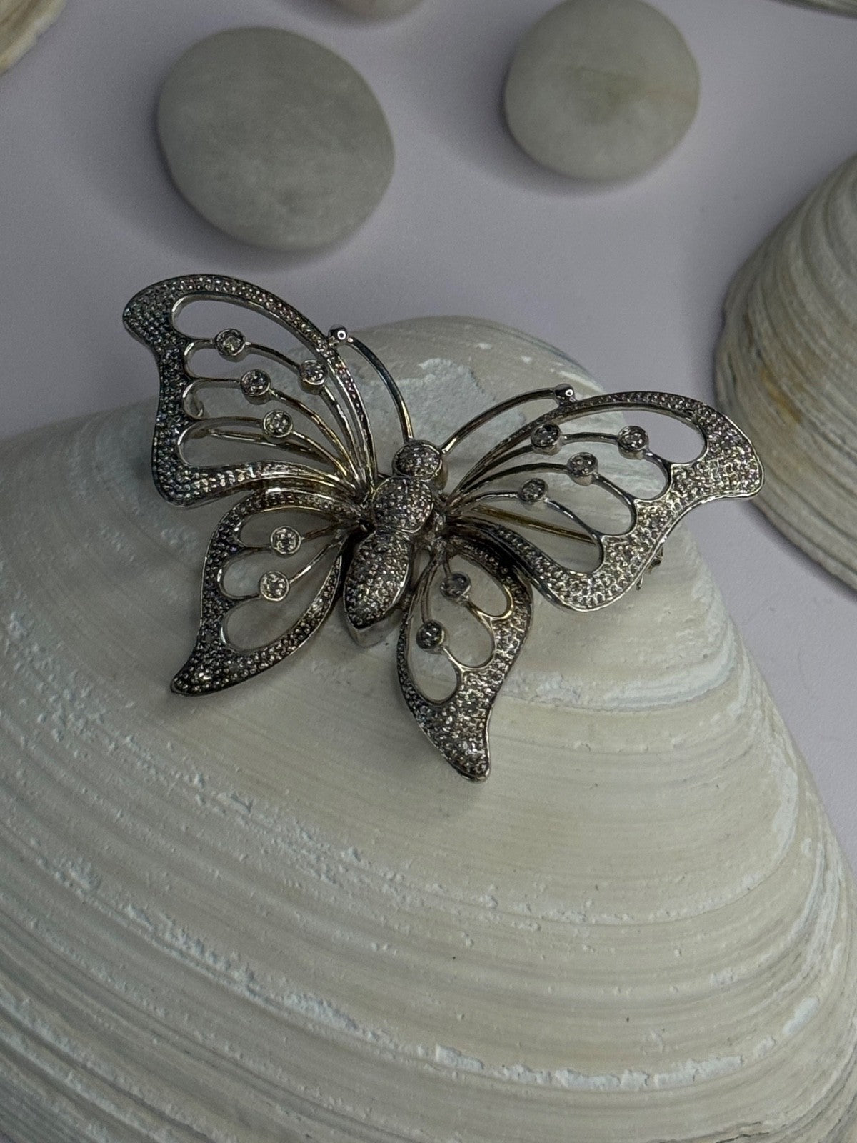 925 Sterling Silver Butterfly Beryl Brooch Length 1.30 Inch
