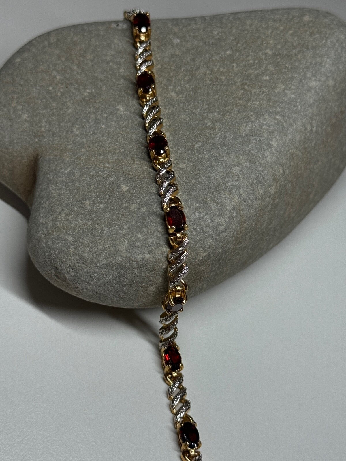 925 Sterling Silver Gold Plated Garnet Bracelet