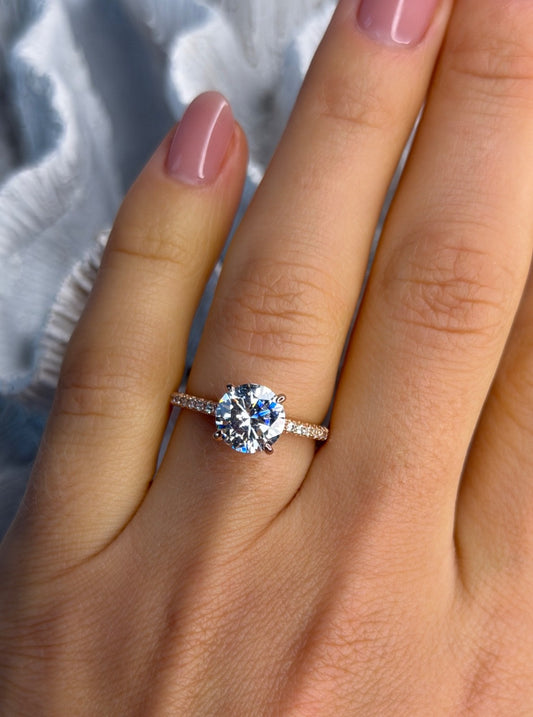 AZL 925 Sterling Silver Rose Gold Plated Lab-Created Diamond Ring Size 7