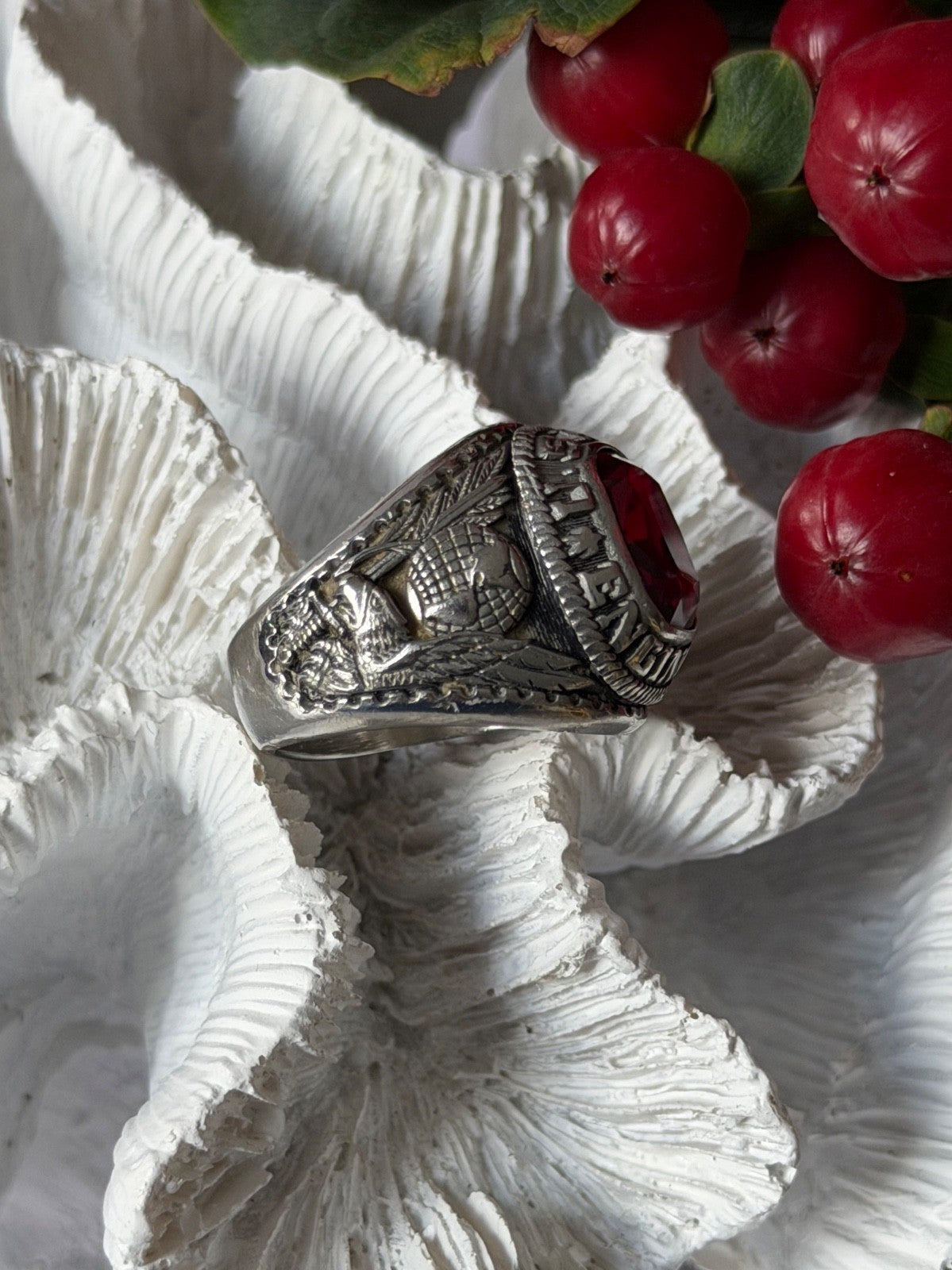 Jostens Yltm U.S Army Engineer 925 Sterling Silver Ruby Ring Size 8.5