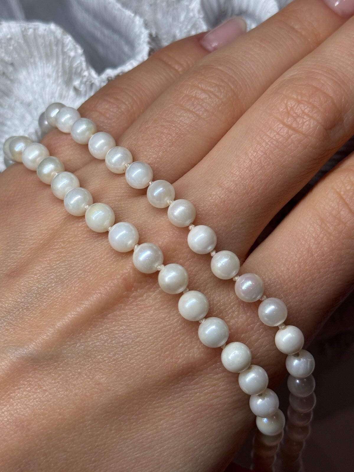 14K White Gold Pearl Necklace Length 23 Inch